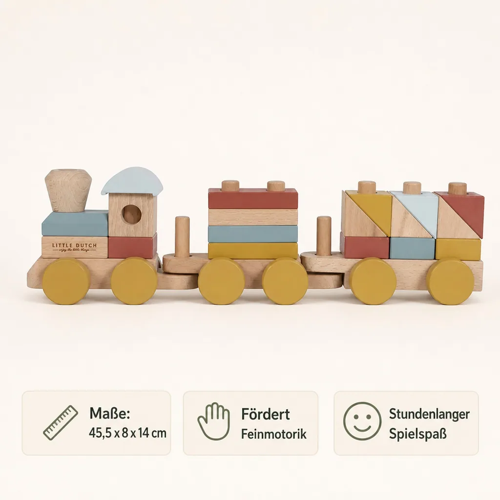 Little Dutch Holzeisenbahn mit Steckklötzen naturfarben