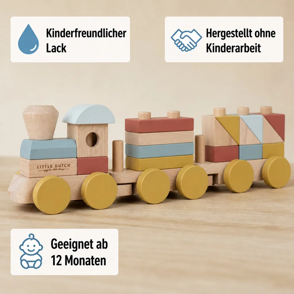 Little Dutch Holzeisenbahn mit Steckklötzen naturfarben