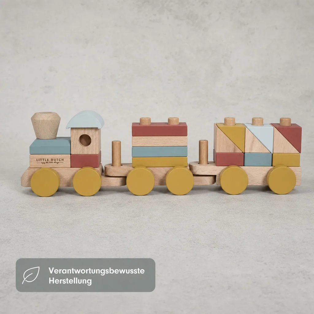 Little Dutch Holzeisenbahn mit Steckklötzen naturfarben