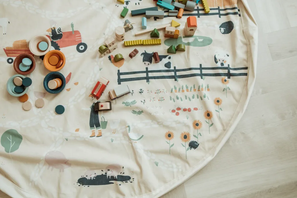 Play&Go Spielzeugsack, Spielzeugkorb, Spielzeug aufbewahrungstasche, Farbe: Bauernhof