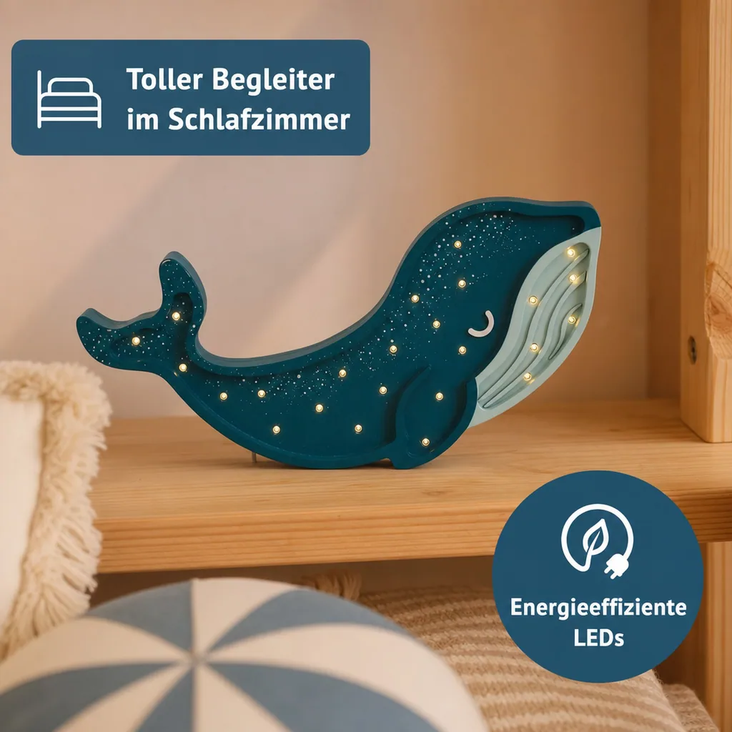 Little Lights Nachtlicht Kinder, Nachtlampe Walfisch - 100% Kiefernholz natur, Farbe: Galaxie-Krickente