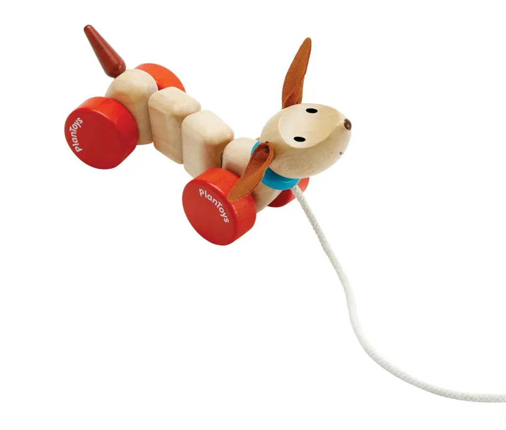 Plan Toys - Nachziehtier - Happy Puppy, Gummibaumholz