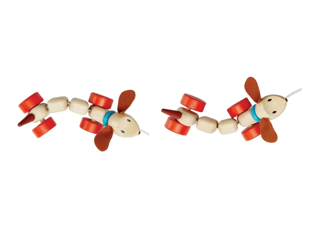 Plan Toys - Nachziehtier - Happy Puppy, Gummibaumholz