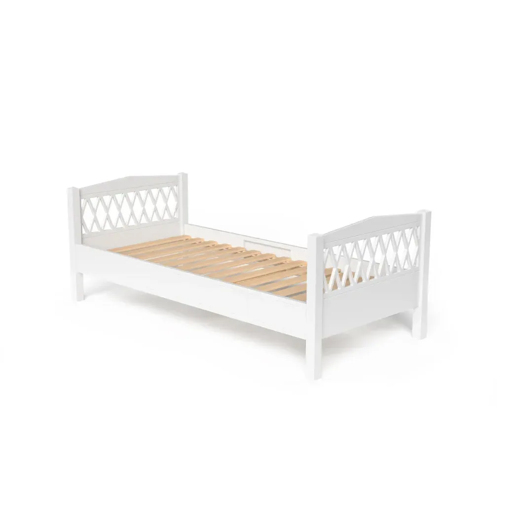 Cam Cam Einzelbett, Juniorbett - Harlequin, Erweiterbares Teenager Bett aus Massivholz, 160-200 cm, Weiß