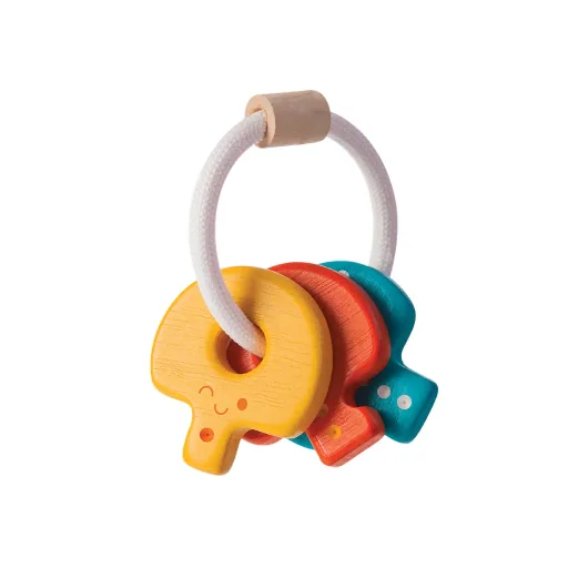 Plan Toys - Rassel - Babyschlüssel bunt, Gummibaumholz