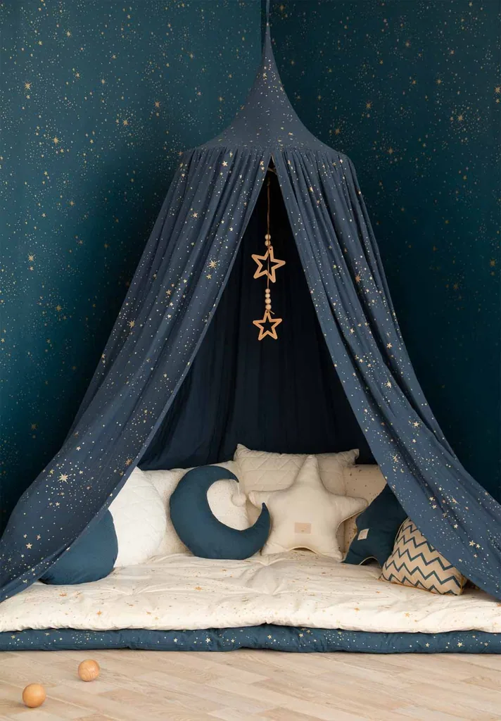 Nobodinoz Baldachin ″Amour″ goldene Sterne blau