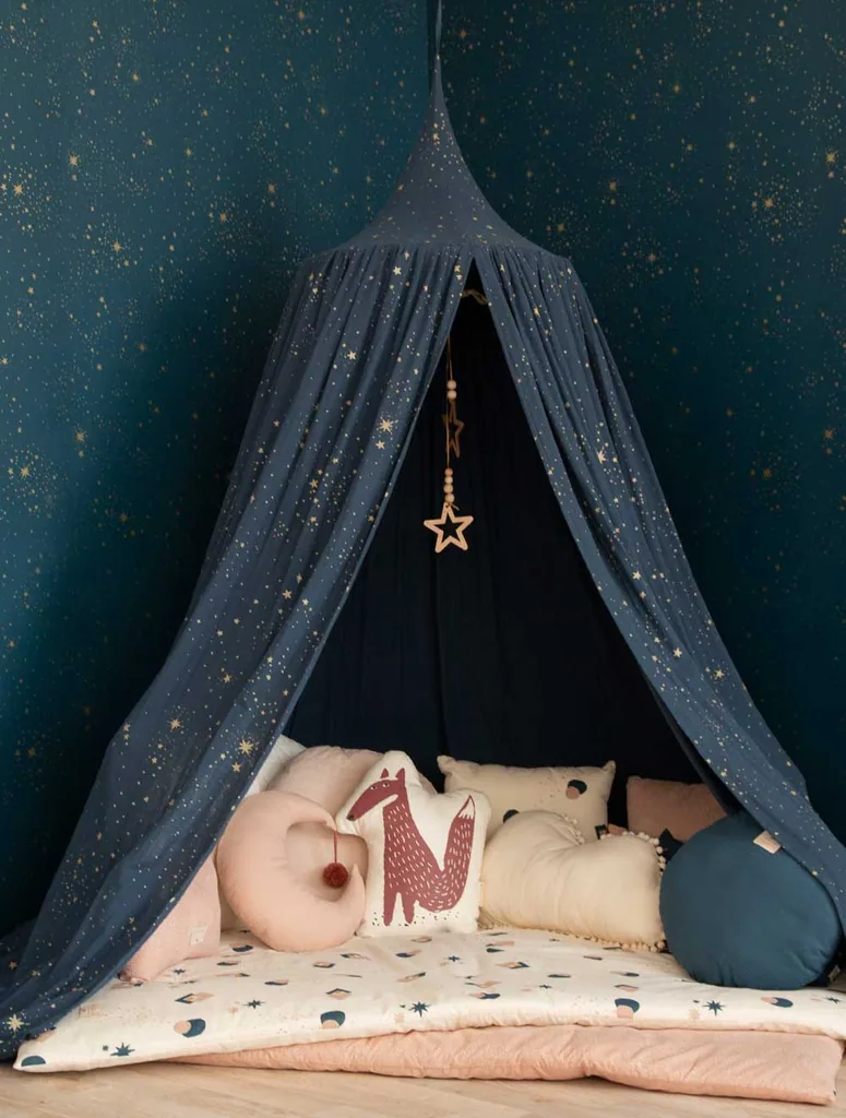 Nobodinoz Baldachin ″Amour″ goldene Sterne blau
