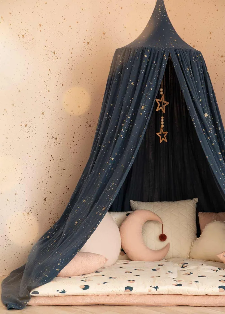 Nobodinoz Baldachin ″Amour″ goldene Sterne blau