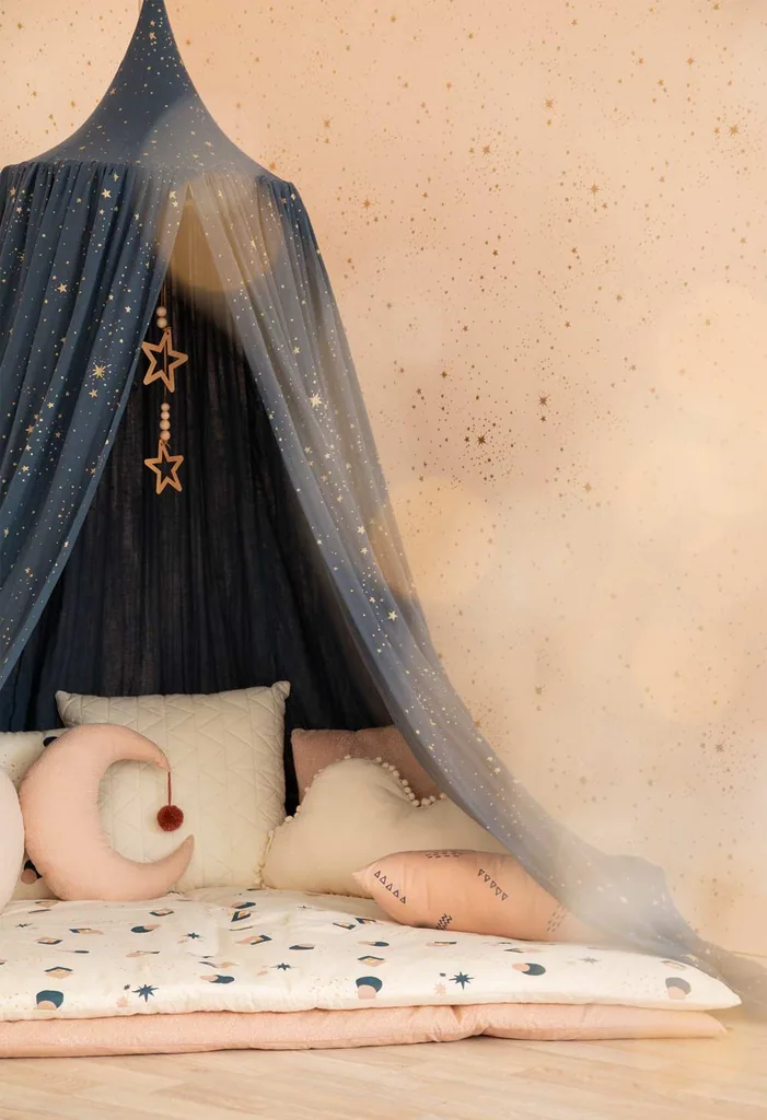Nobodinoz Baldachin ″Amour″ goldene Sterne blau
