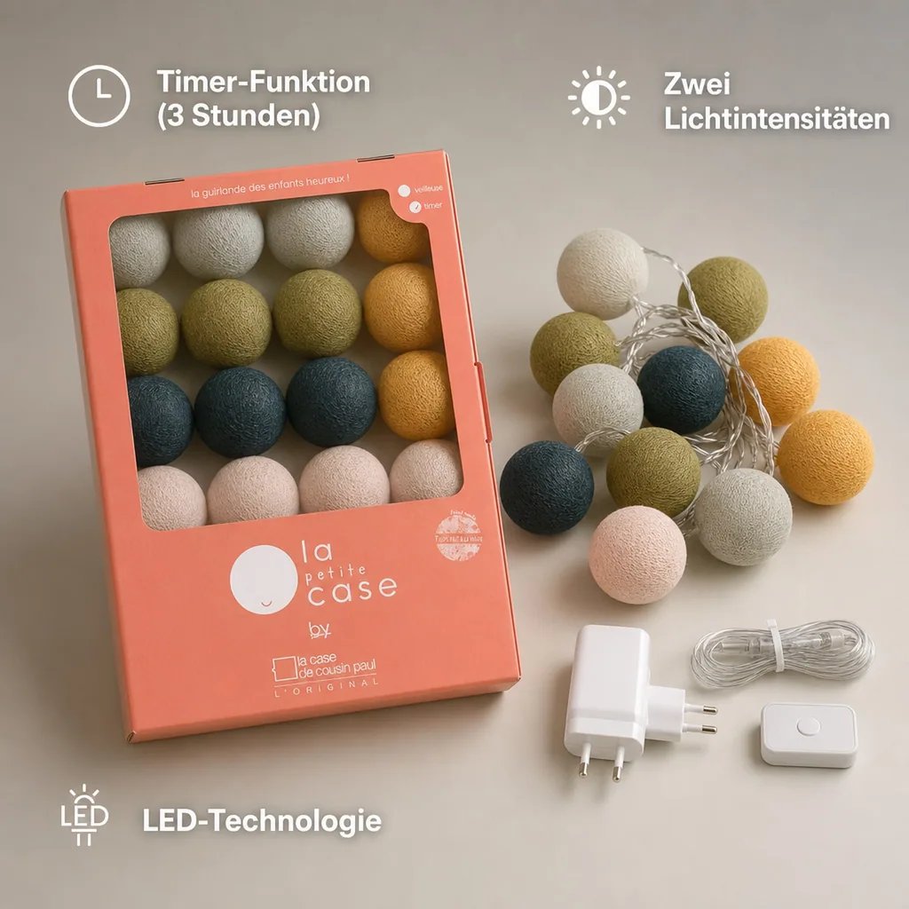 Cousin Paul Mini Lichterkette LED Tim creme grau senf grün
