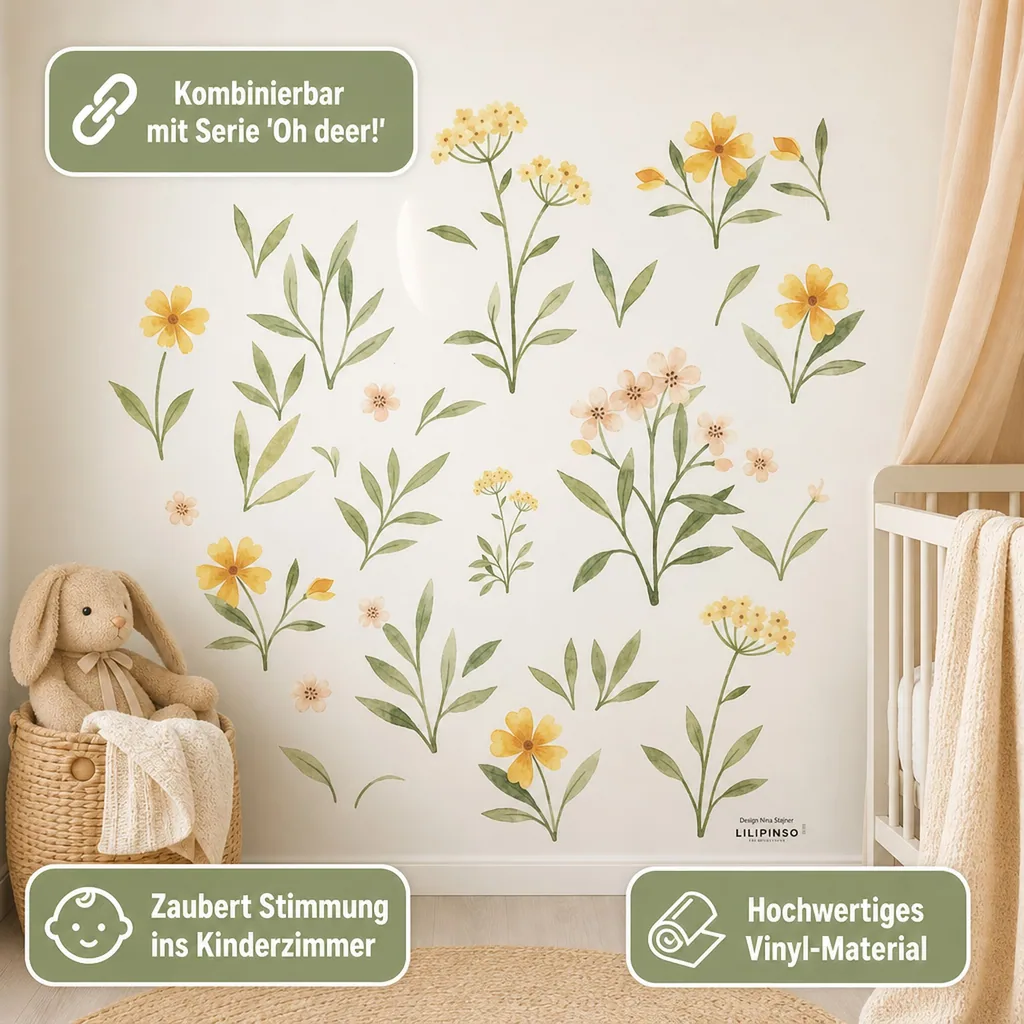 Lilipinso Wandsticker A3 Blüten und Blätter grün rosa gelb
