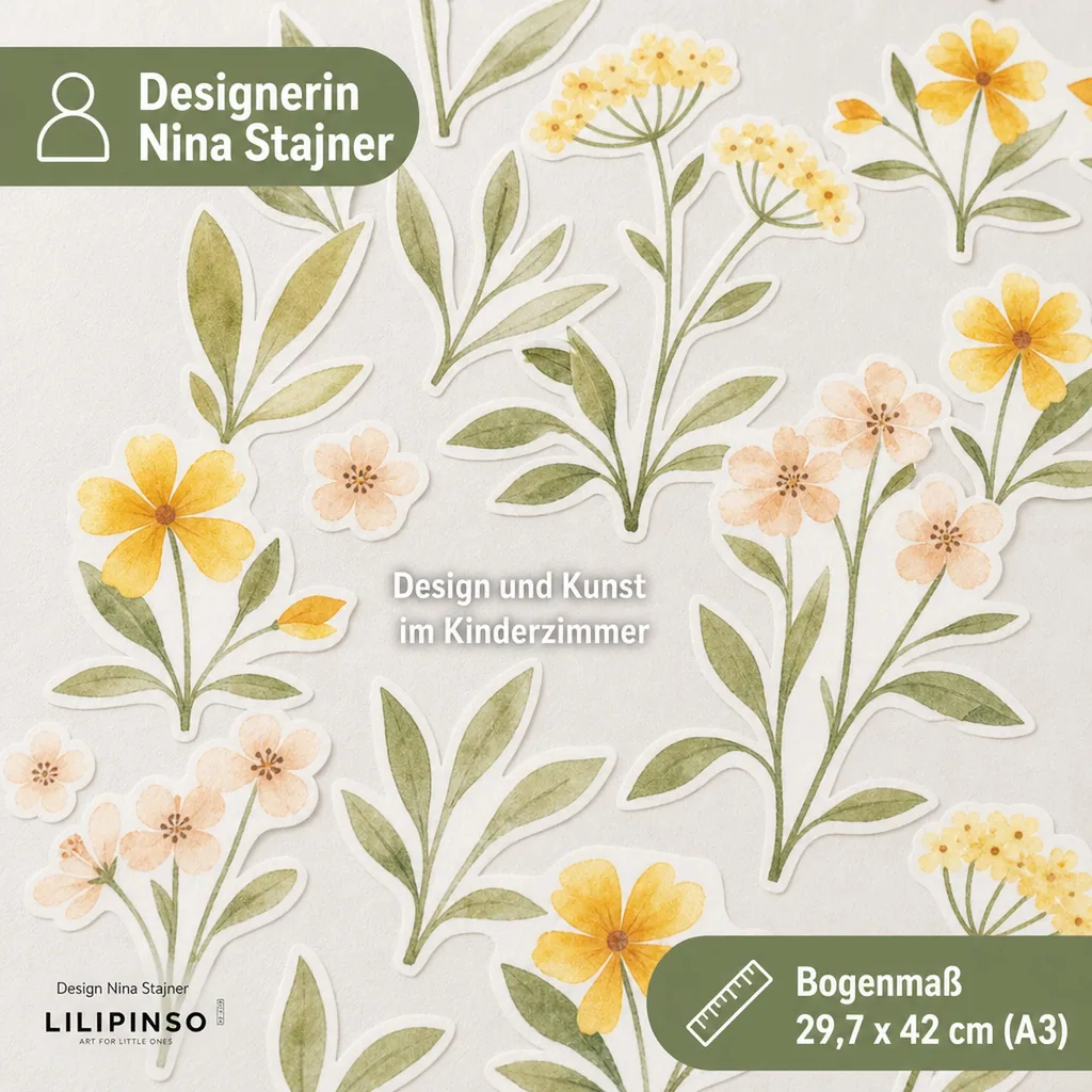 Lilipinso Wandsticker A3 Blüten und Blätter grün rosa gelb