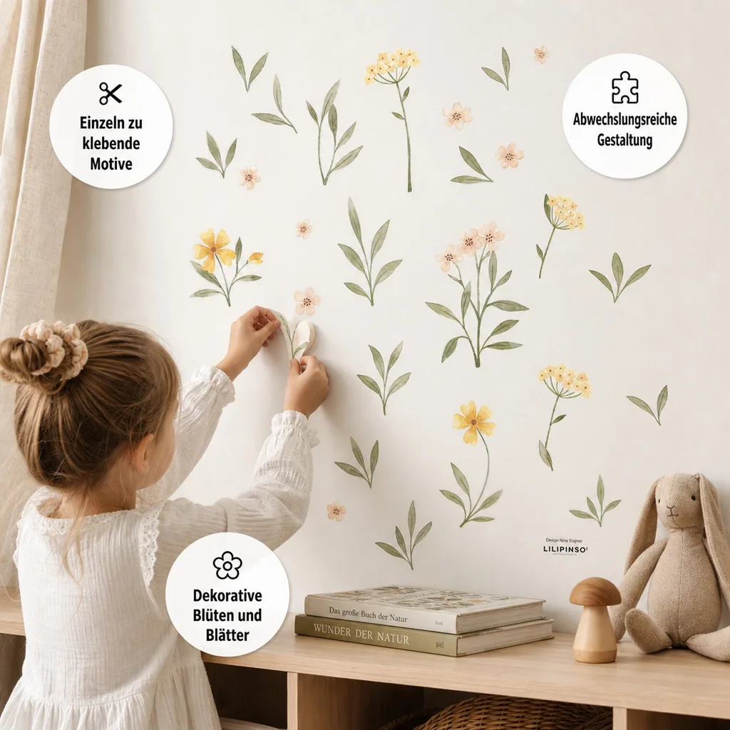 Lilipinso Wandsticker A3 Blüten und Blätter grün rosa gelb