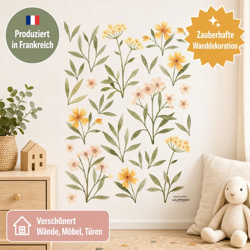 Lilipinso Wandsticker A3 Blüten und Blätter grün rosa gelb