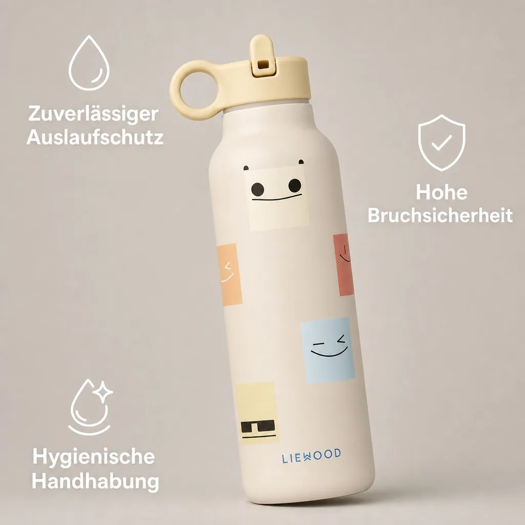 Liewood Falk Wasserflasche,Trinkflasche Kinder - Smiley / Sand, 500 ml