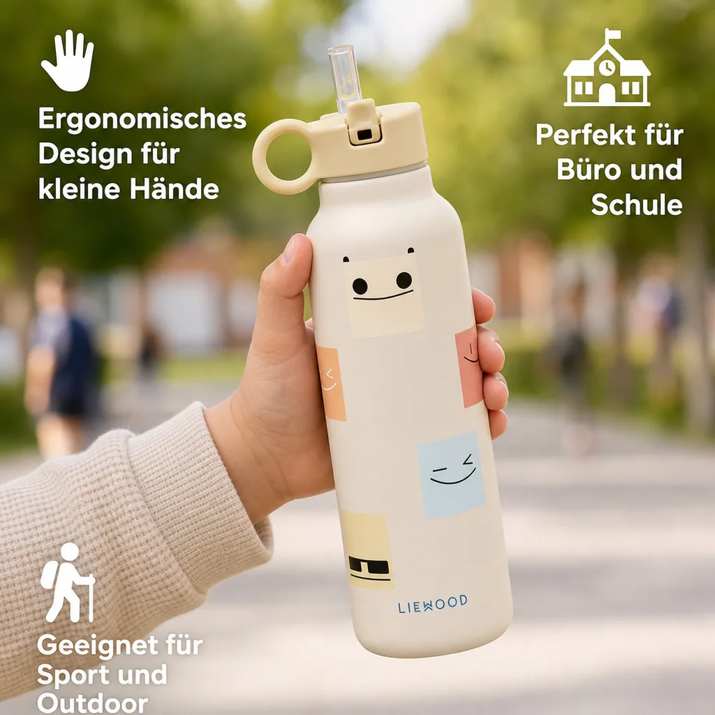 Liewood Falk Wasserflasche,Trinkflasche Kinder - Smiley / Sand, 500 ml