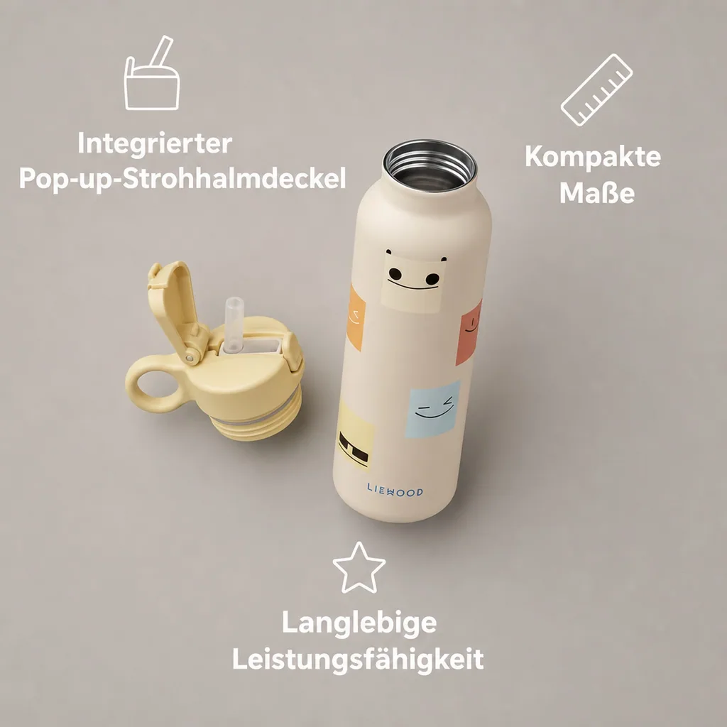 Liewood Falk Wasserflasche,Trinkflasche Kinder - Smiley / Sand, 500 ml