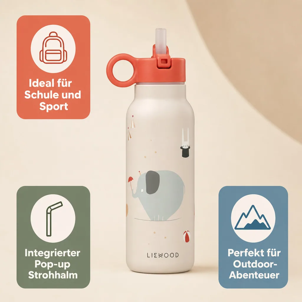 Liewood Falk Wasserflasche,Trinkflasche Kinder - Zirkus / Sand, 350 ml