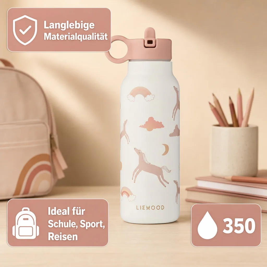 Liewood Falk Wasserflasche,Trinkflasche Kinder - Traum / Ecru, 350 ml