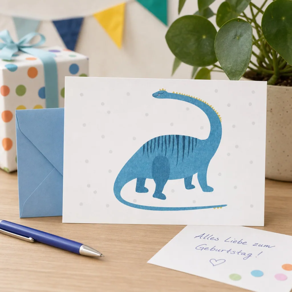 Ava & Yves Postkarte Dino blau