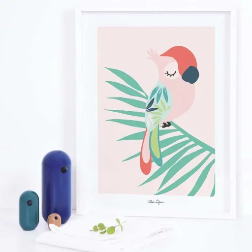 Lilipinso Poster schlafender Papagei rosa rot grün