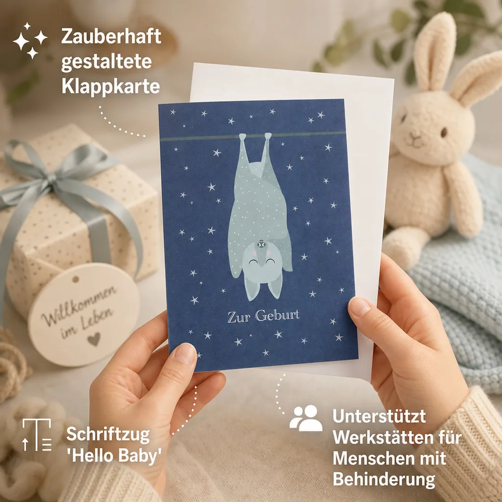 Ava & Yves Glückwunsch Karte zur Geburt Fledermaus