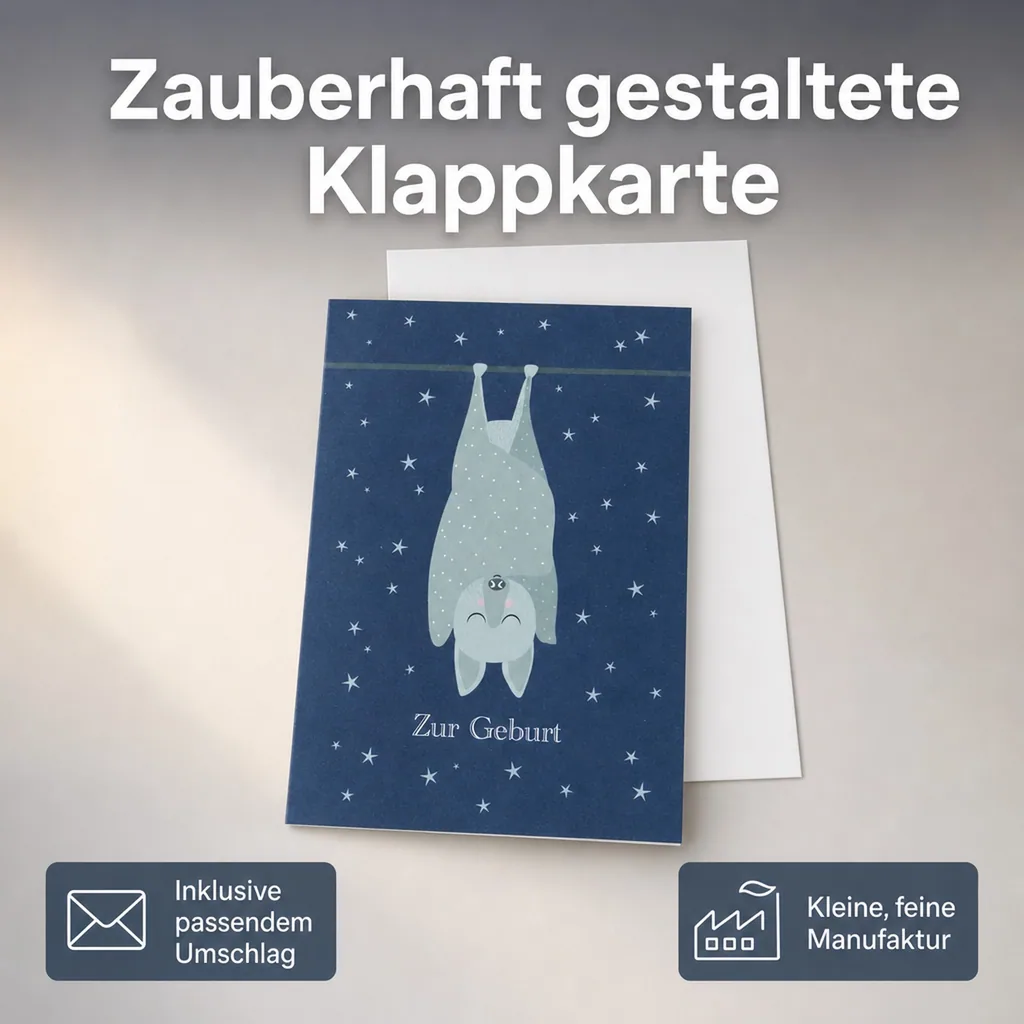 Ava & Yves Glückwunsch Karte zur Geburt Fledermaus
