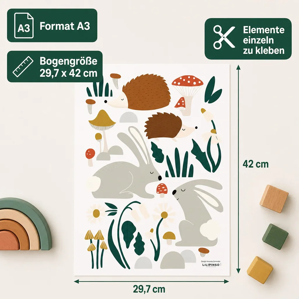 Lilipinso Wandsticker A3 Waldtiere grau braun