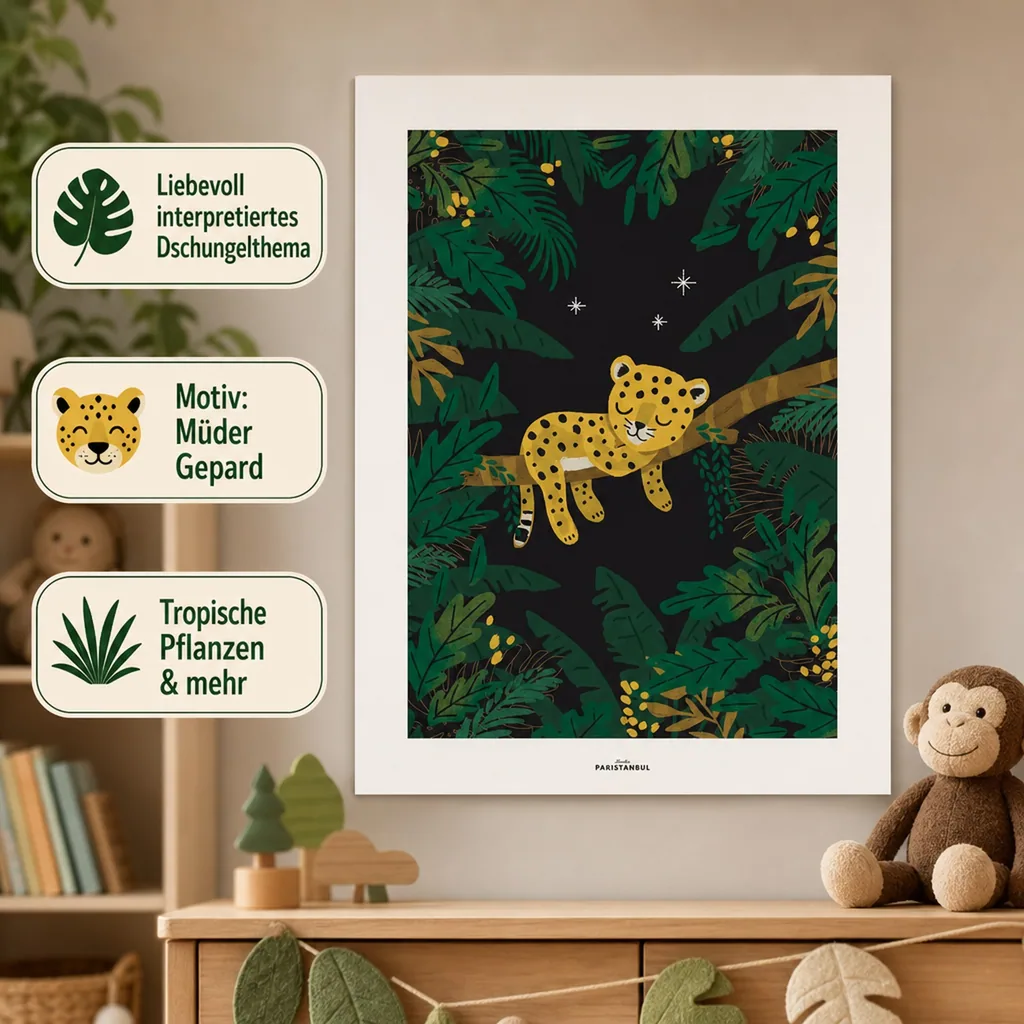 Lilipinso Poster Müder Gepard auf Ast dunkel