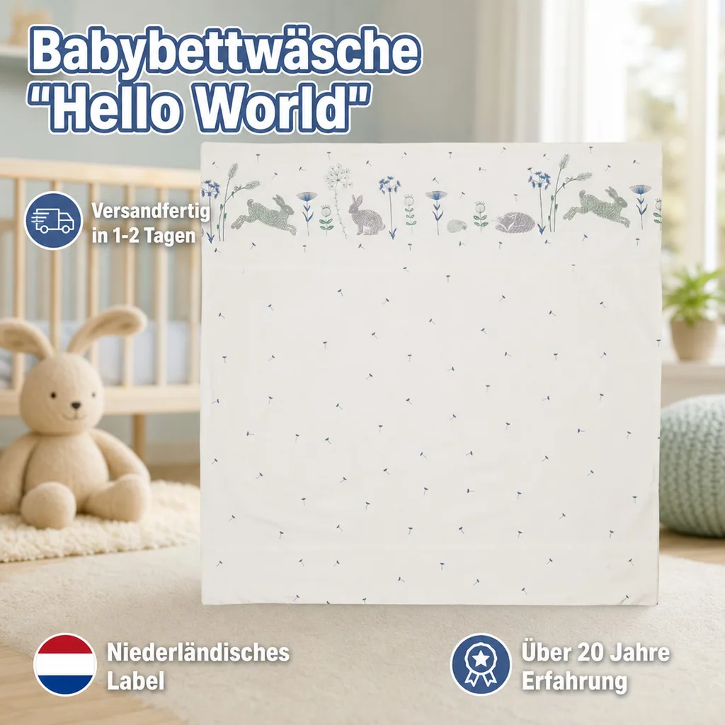 Taftan Babybettwäsche "Hello World" blau grün 80 x 80