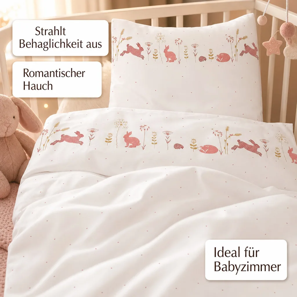 Taftan Babybettwäsche "Hello World" rosa beige 80 x 80