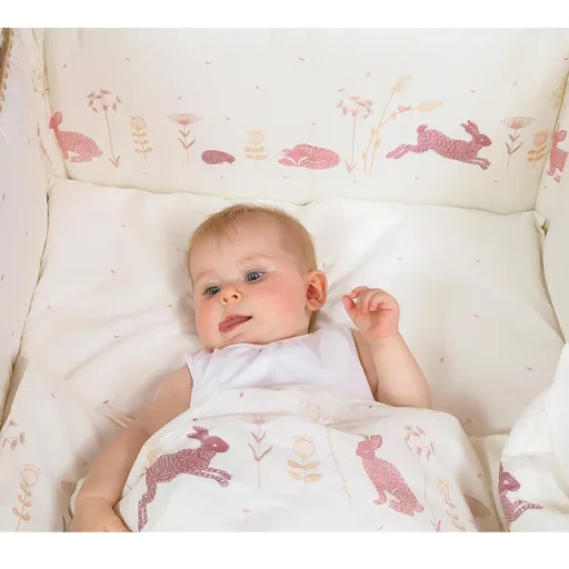 Taftan Spannbettlaken "Hello World" rosa beige 70 x 140