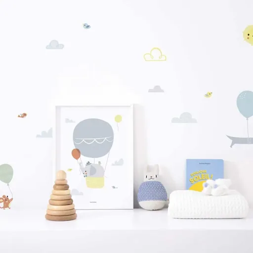 Lilipinso Poster Elefant im Ballon grau gelb
