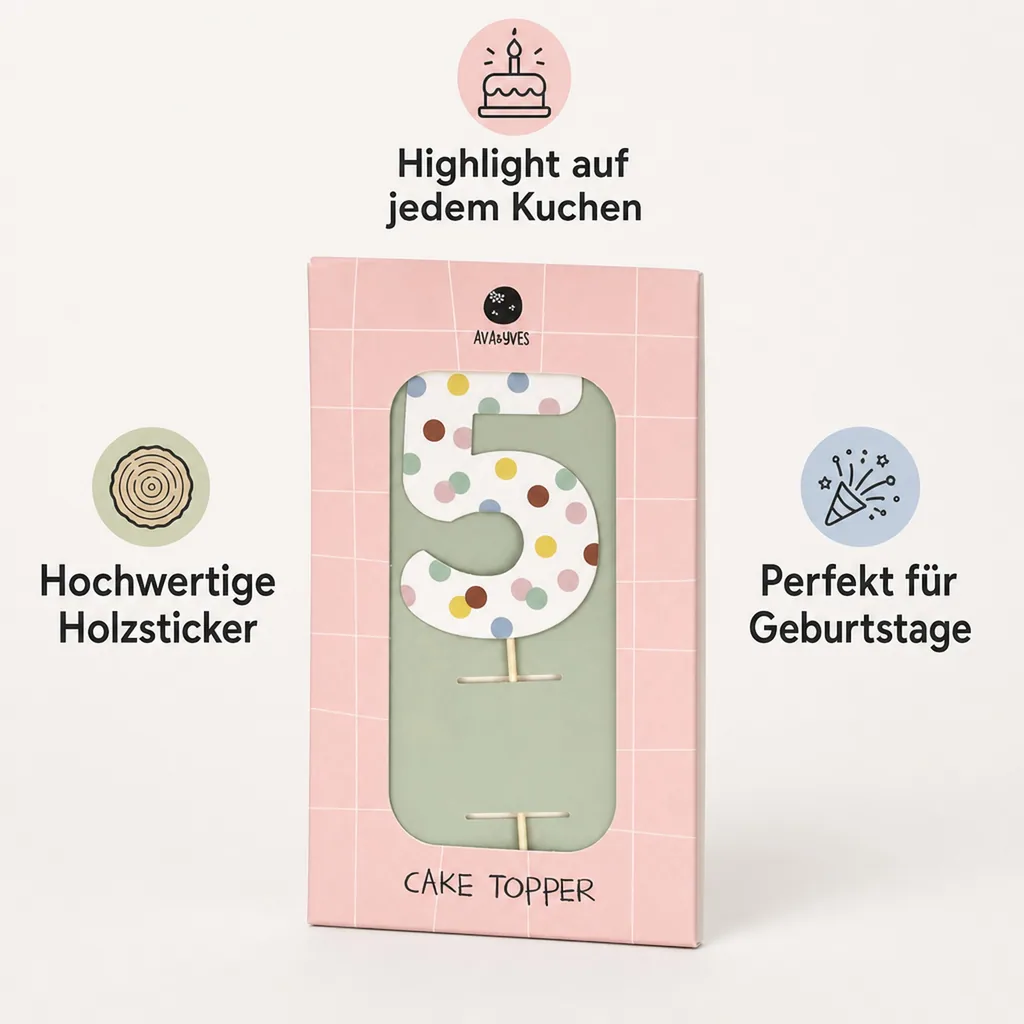 Ava & Yves Cake Topper Zahl "5"