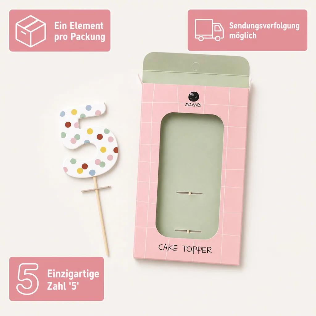 Ava & Yves Cake Topper Zahl "5"