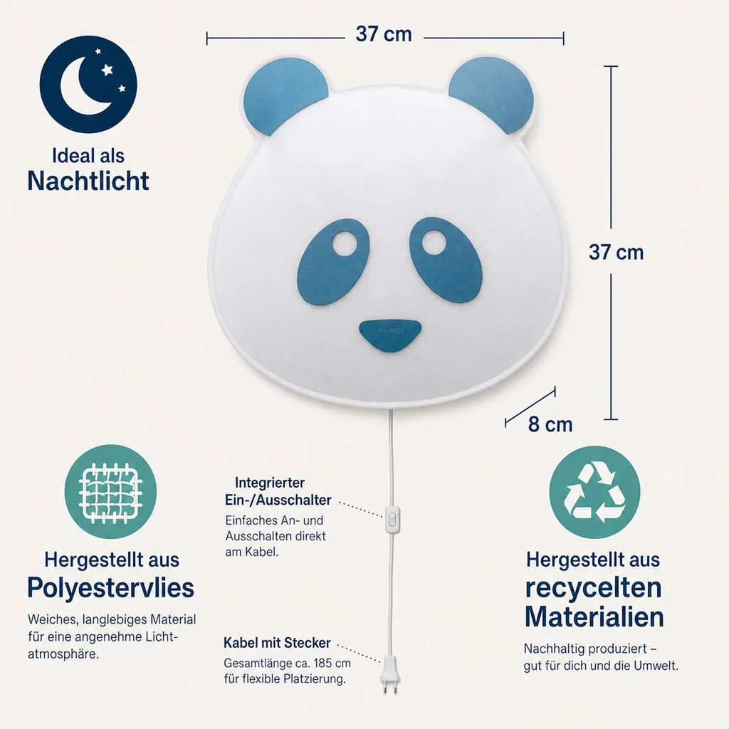 Buokids Soft Wandlampe Panda Bär blau