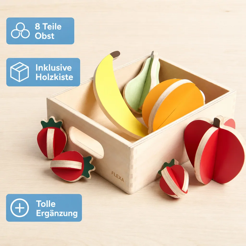 Flexa Kinder Spiellebensmittel Holz Obst