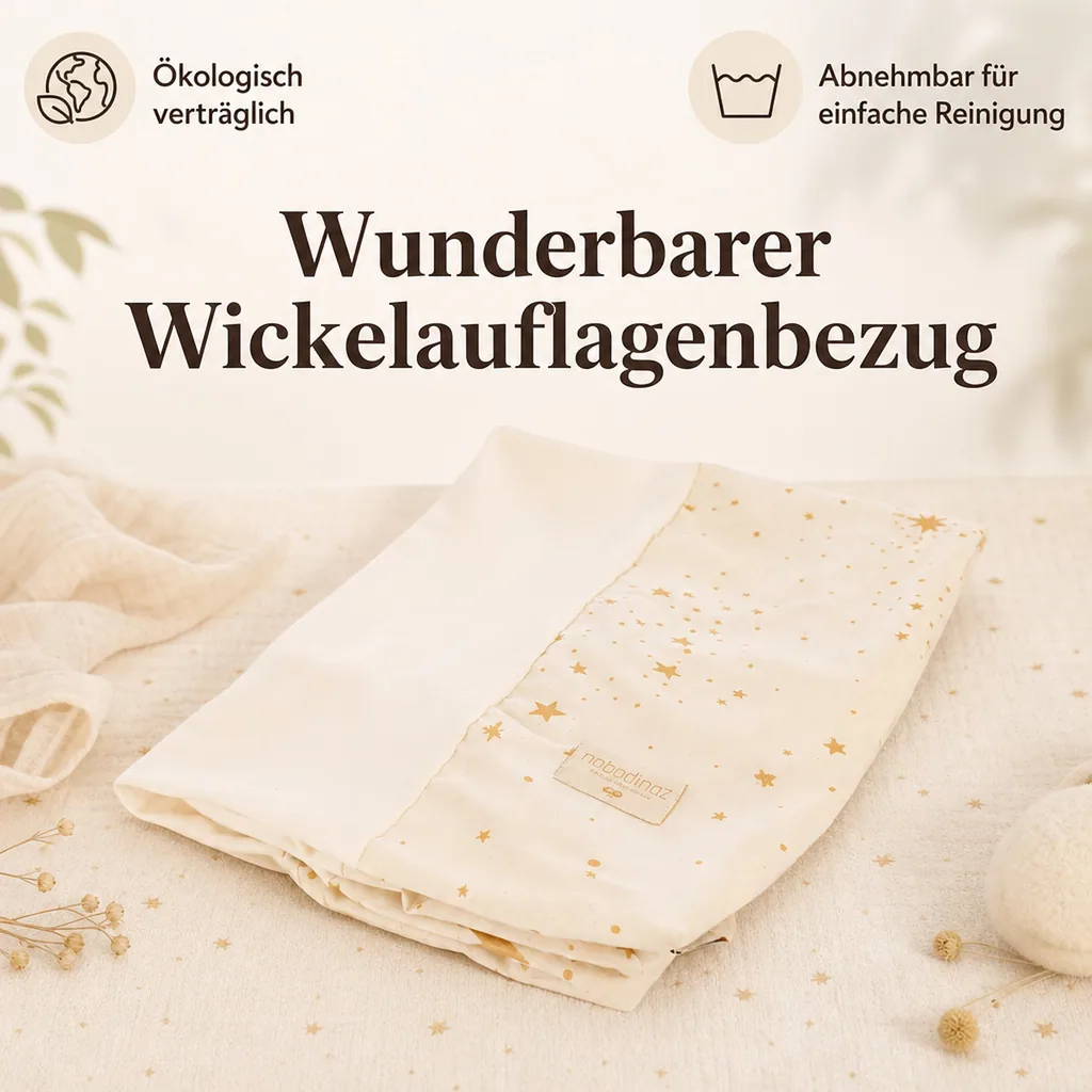 Nobodinoz Wickelauflagenbezug - Calma, goldene Sterne natur