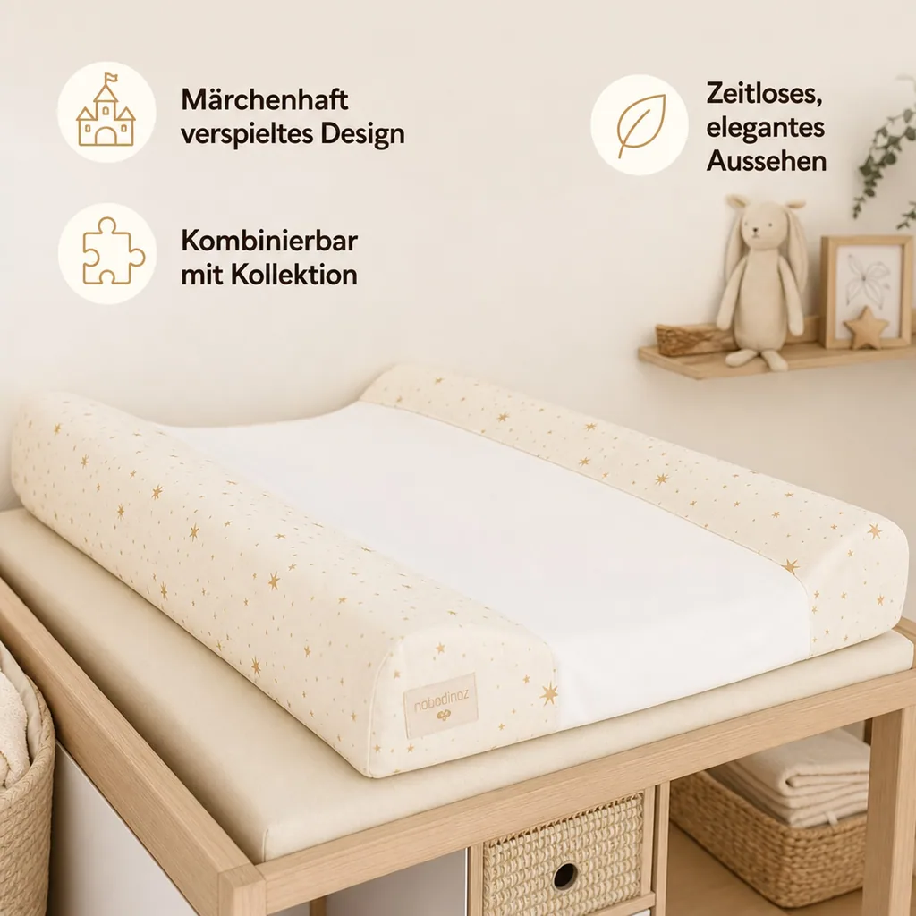 Nobodinoz Wickelauflagenbezug - Calma, goldene Sterne natur