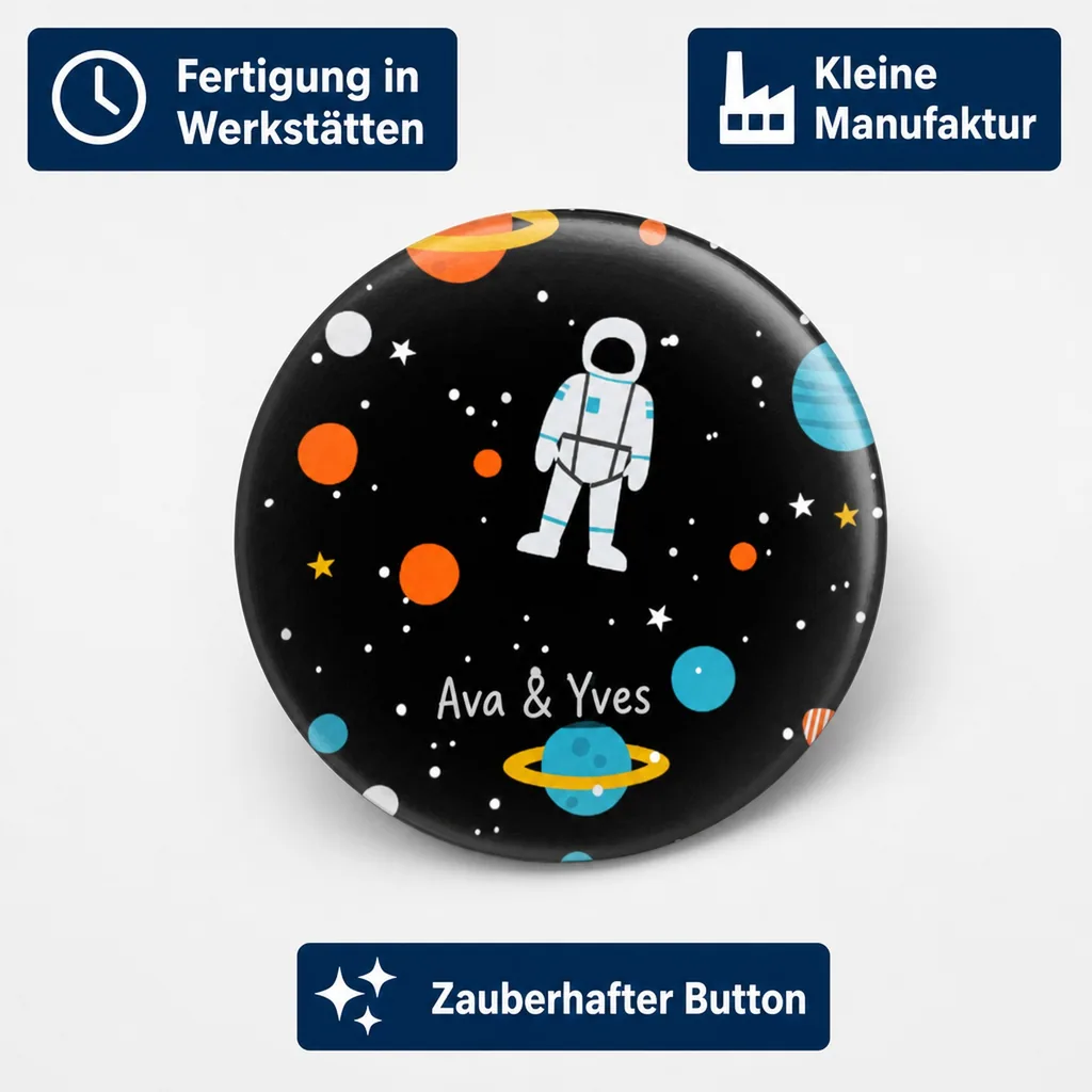 Ava & Yves Kinder Button / Anstecker Weltraum