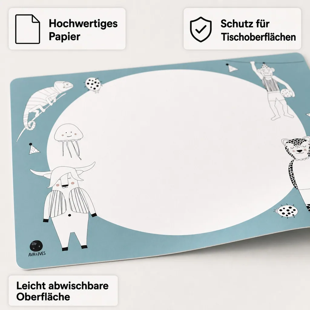 Ava & Yves Tischset / Schreibunterlage Ausmal Tiere