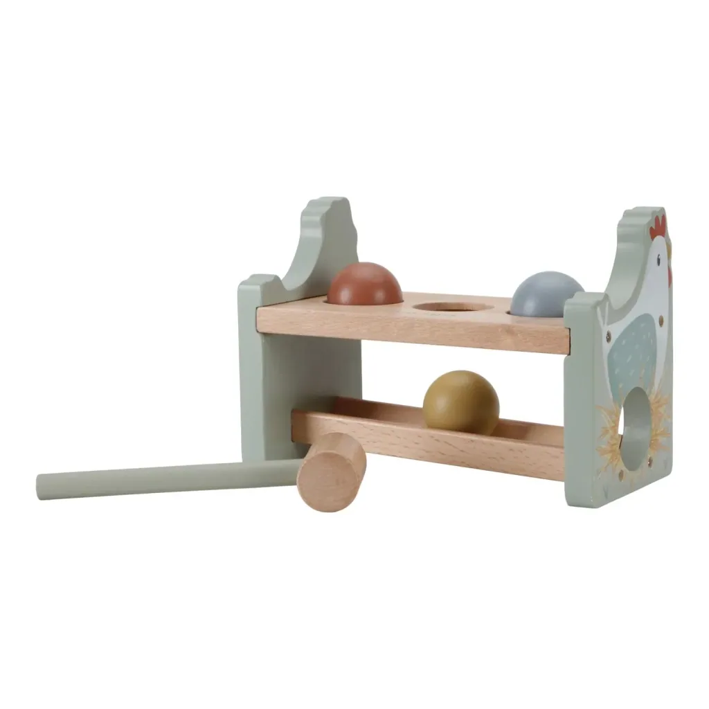 Little Dutch Klopfbank, Hammerbank mit Rollenden - Motorikspielzeug aus Holz für Kinder ab 12 Monaten