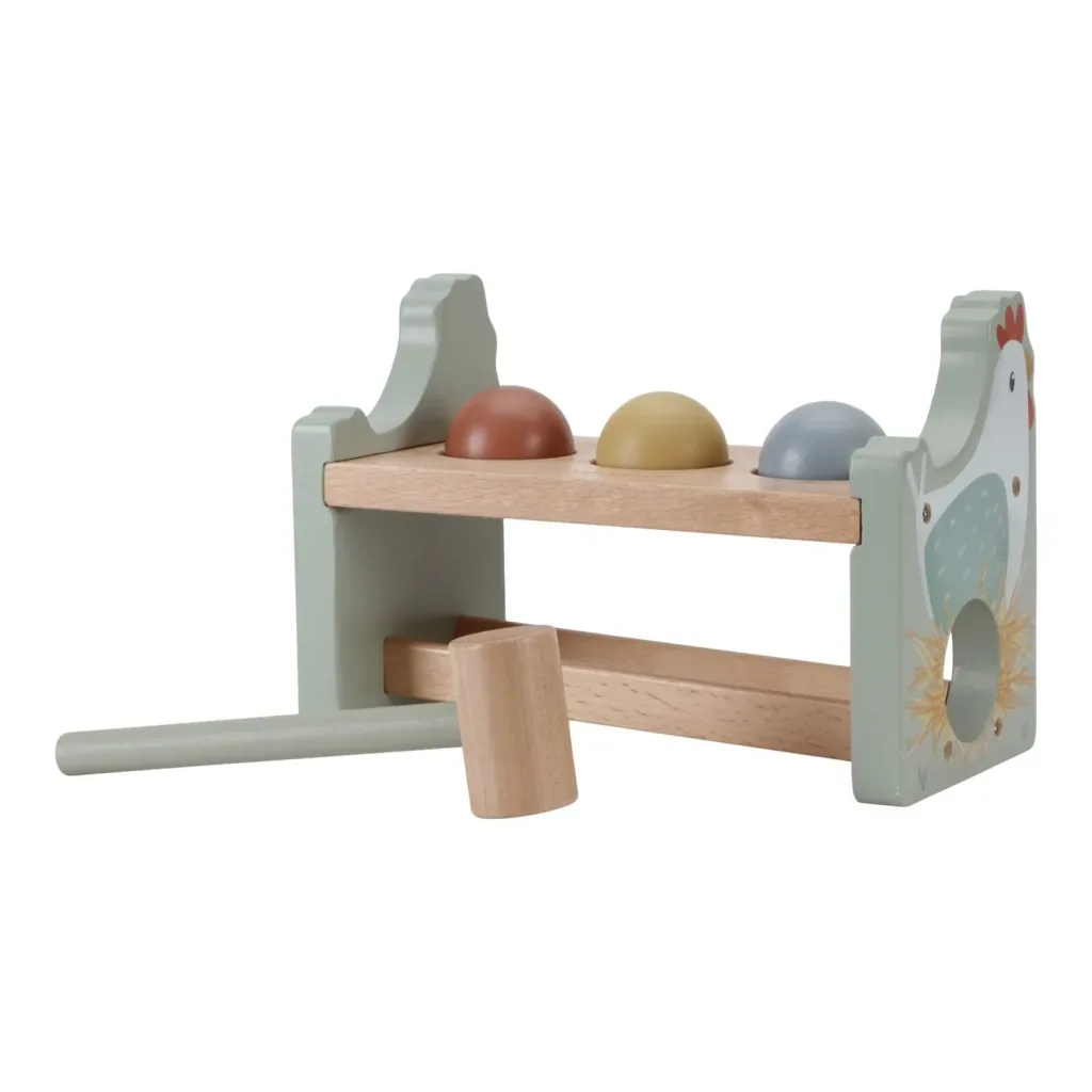 Little Dutch Klopfbank, Hammerbank mit Rollenden - Motorikspielzeug aus Holz für Kinder ab 12 Monaten