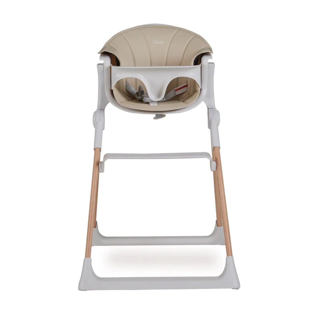 Quax Viola Hochstuhl, Fütterungsstuhl | Mitwachsender Kinderhochstuhl mit Lederbezug | Höhenverstellbar & Kompakt Faltbar, Farbe: beige