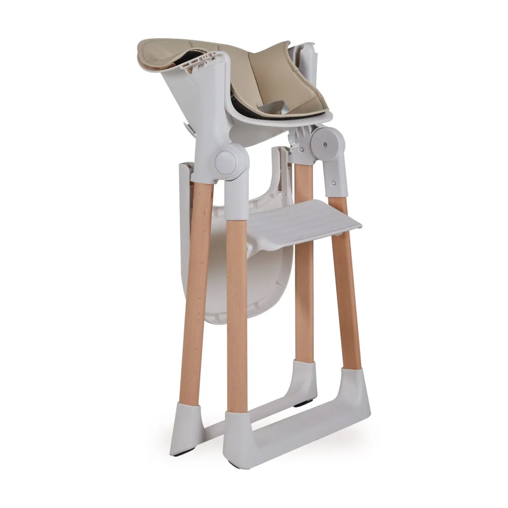 Quax Viola Hochstuhl, Fütterungsstuhl | Mitwachsender Kinderhochstuhl mit Lederbezug | Höhenverstellbar & Kompakt Faltbar, Farbe: beige