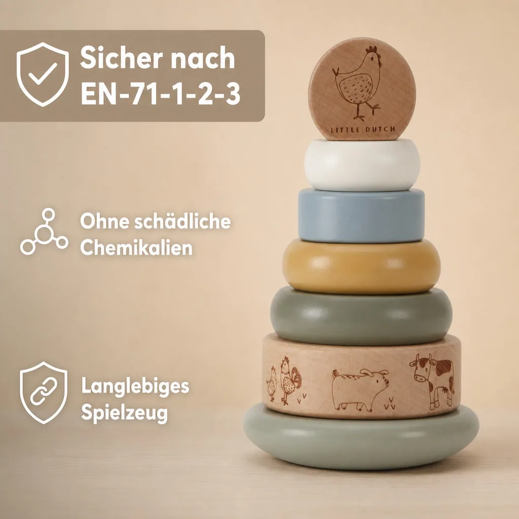 Little Dutch Stapelturm Holz mit Ringen - Motorikspielzeug aus Holz für Kleinkinder ab 12 Monaten