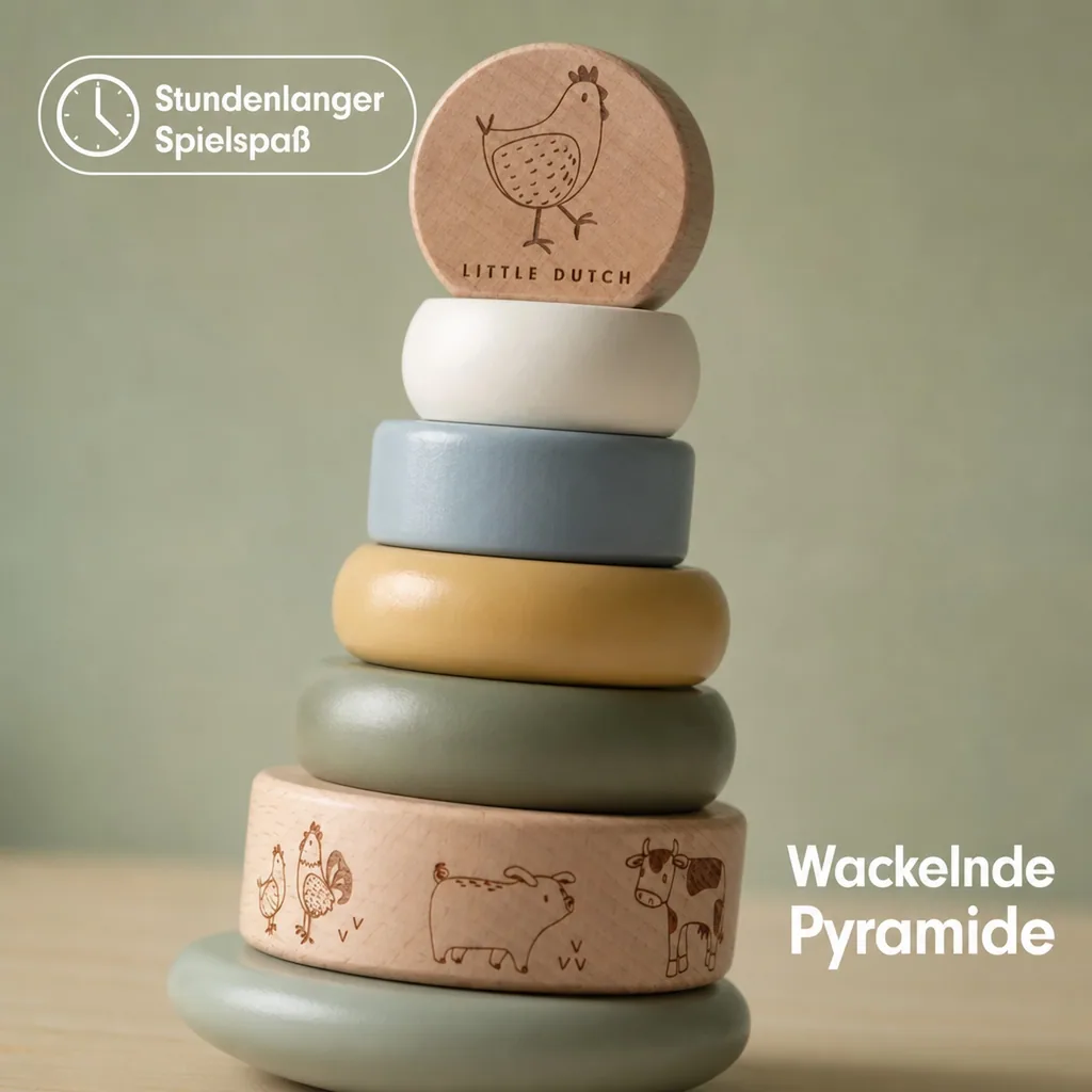Little Dutch Stapelturm Holz mit Ringen - Motorikspielzeug aus Holz für Kleinkinder ab 12 Monaten