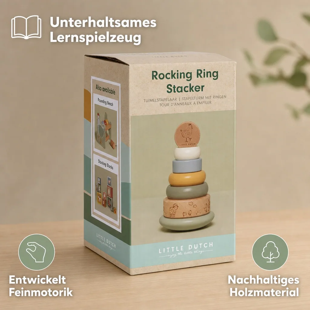 Little Dutch Stapelturm Holz mit Ringen - Motorikspielzeug aus Holz für Kleinkinder ab 12 Monaten