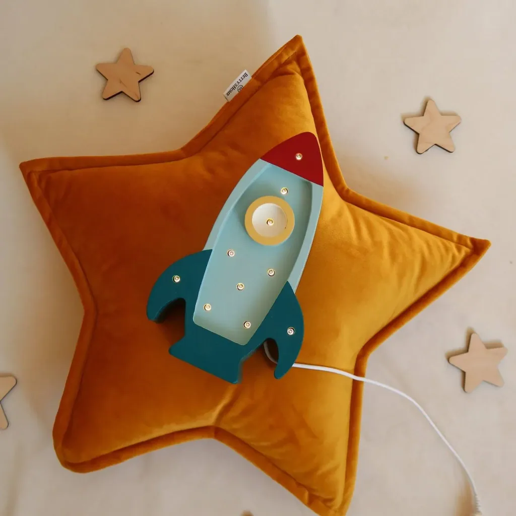 Little Lights Nachtlicht Kinder, Nachtlampe Mini-Raketenschiff - 100% Kiefernholz natur, Farbe: Retroblau