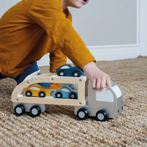Jabadabado Kinderspielzeug, Spielzeugautos - Autotransporter mit Sportwagen